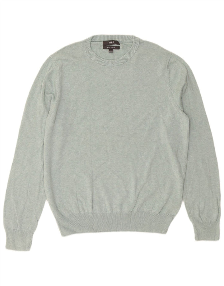 Suéter masculino Marks & Spencer com gola redonda, algodão verde médio