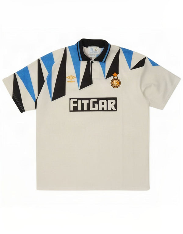 Umbro Mens Inter Milan 1991-92 away Camisa de futebol XL Branco Geométrico