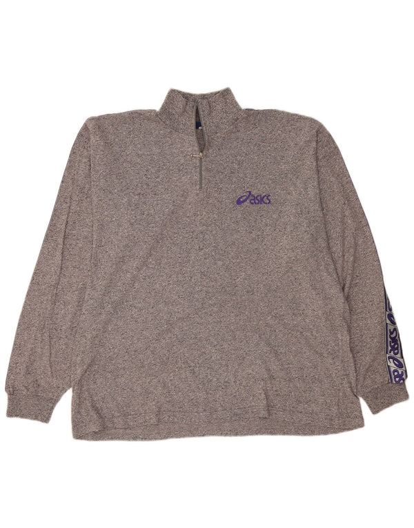 ASICS Mens Zip Neck Top Gráfico Manga Longa 2XL Cinza