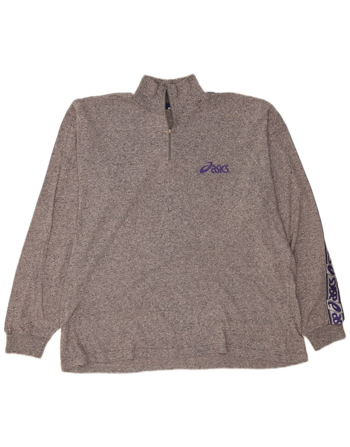 ASICS Mens Zip Neck Top Gráfico Manga Longa 2XL Cinza