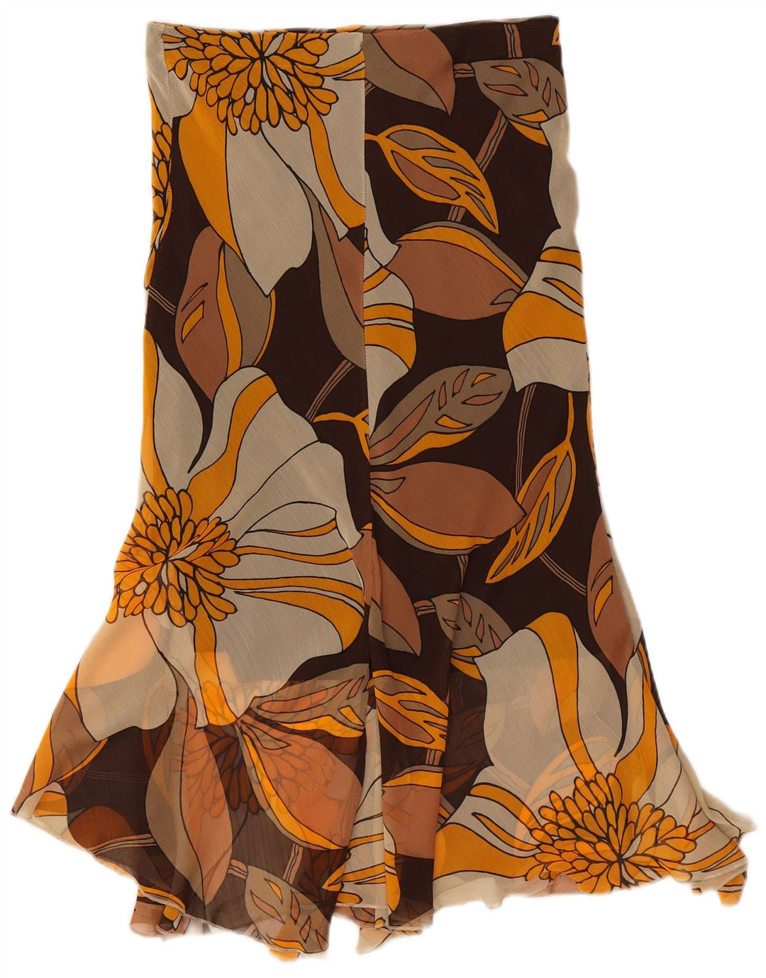Saia assimétrica feminina vintage grande W30 poliéster floral multicolorido
