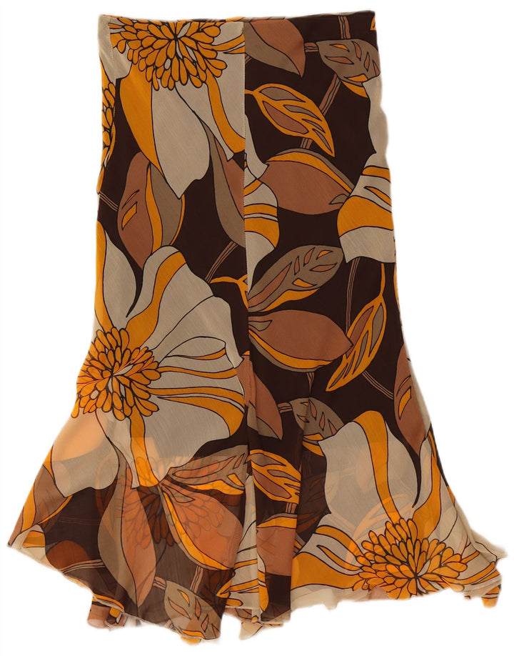 Saia assimétrica feminina vintage grande W30 poliéster floral multicolorido