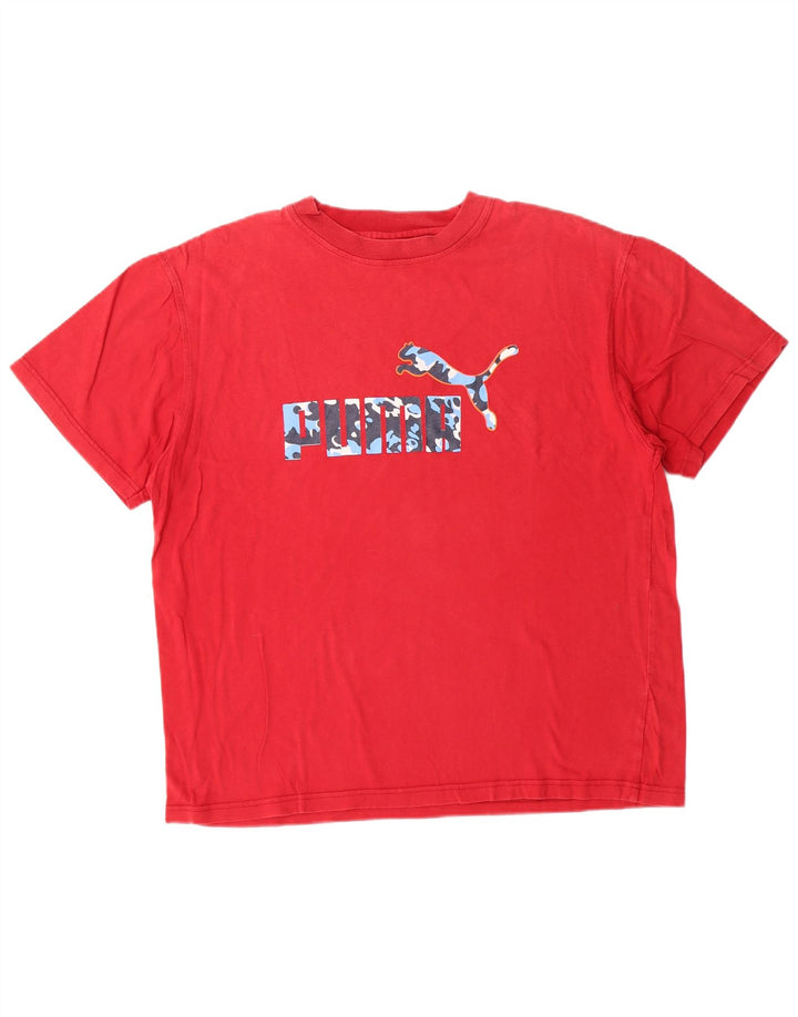 Puma Mens Graphic T-Shirt Top Grande Algodão Vermelho