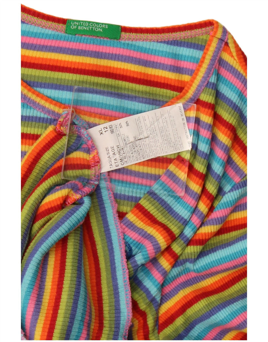 Top gráfico feminino Benetton manga comprida 11-12 anos XL listrado multicolorido