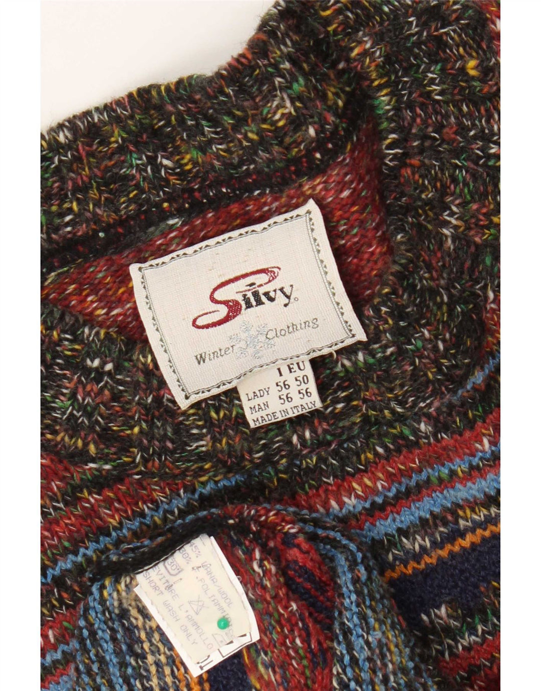 Suéter masculino Silvy com gola redonda IT 56 2XL lã listrada multicolorida