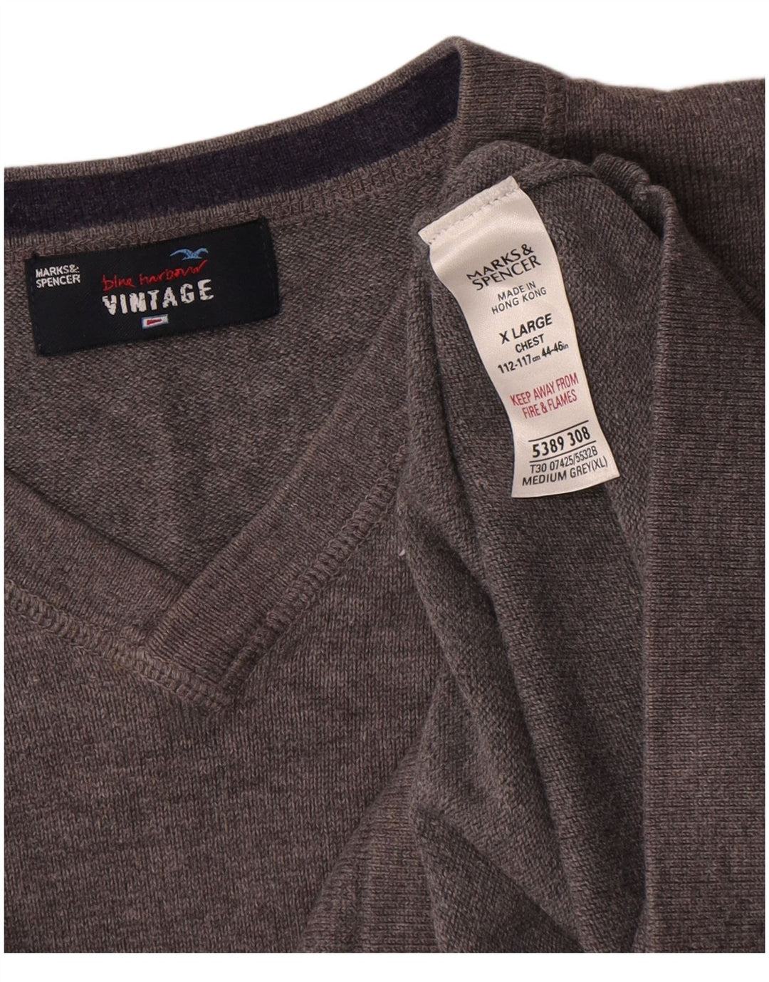 Suéter masculino Marks & Spencer com decote em V XL algodão cinza