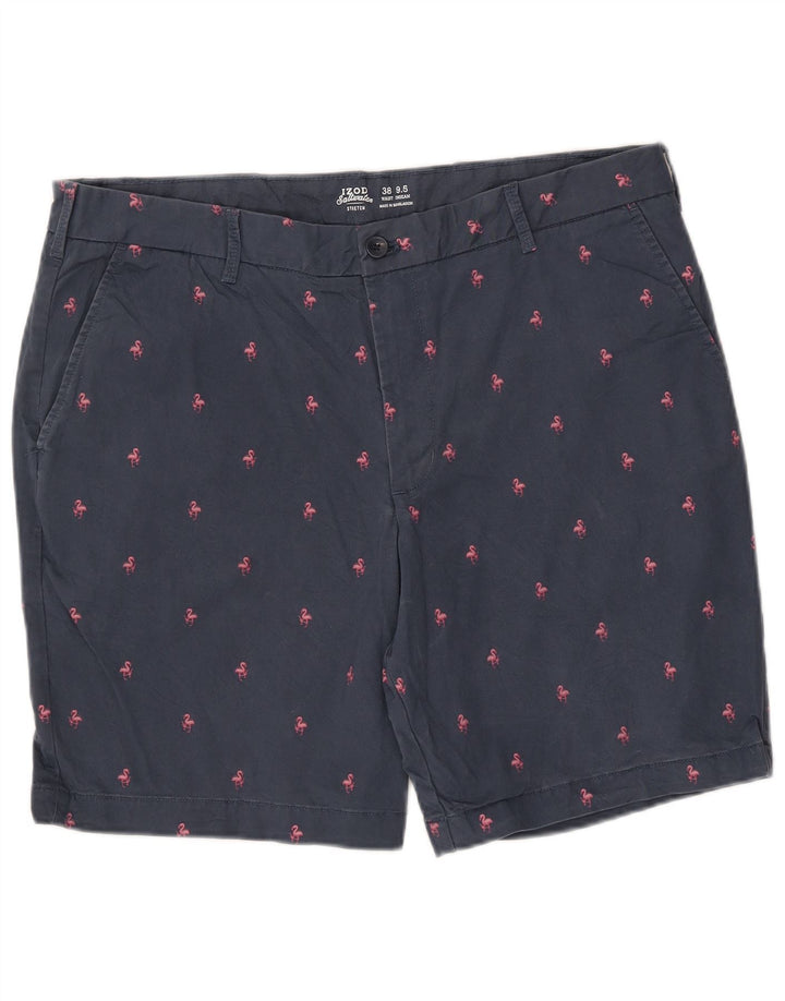 IZOD Masculino Salt Water Abstract Padrão Chino Shorts W38 XL Azul Marinho