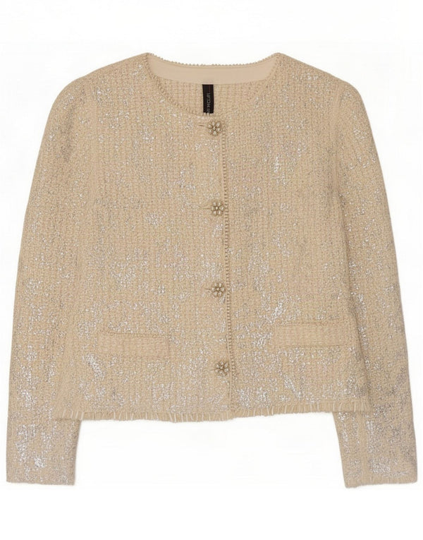 Jaqueta blazer feminina de 4 botões Marc Cain tamanho 6 XL acrílico branco