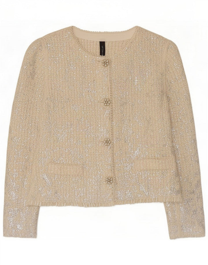 Jaqueta blazer feminina de 4 botões Marc Cain tamanho 6 XL acrílico branco