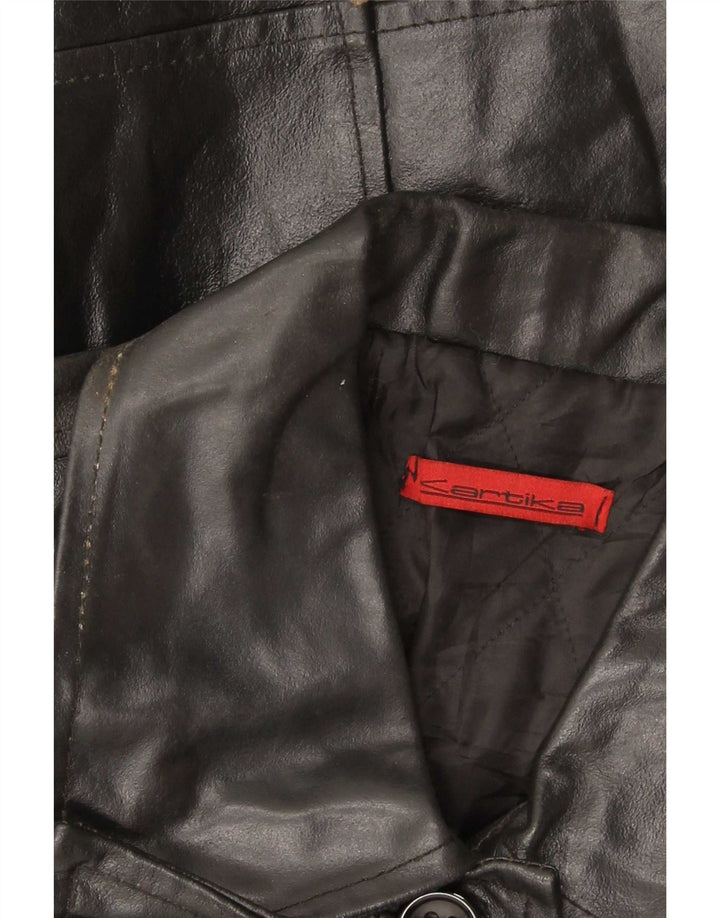 Casaco de couro feminino vintage UK 14 médio preto