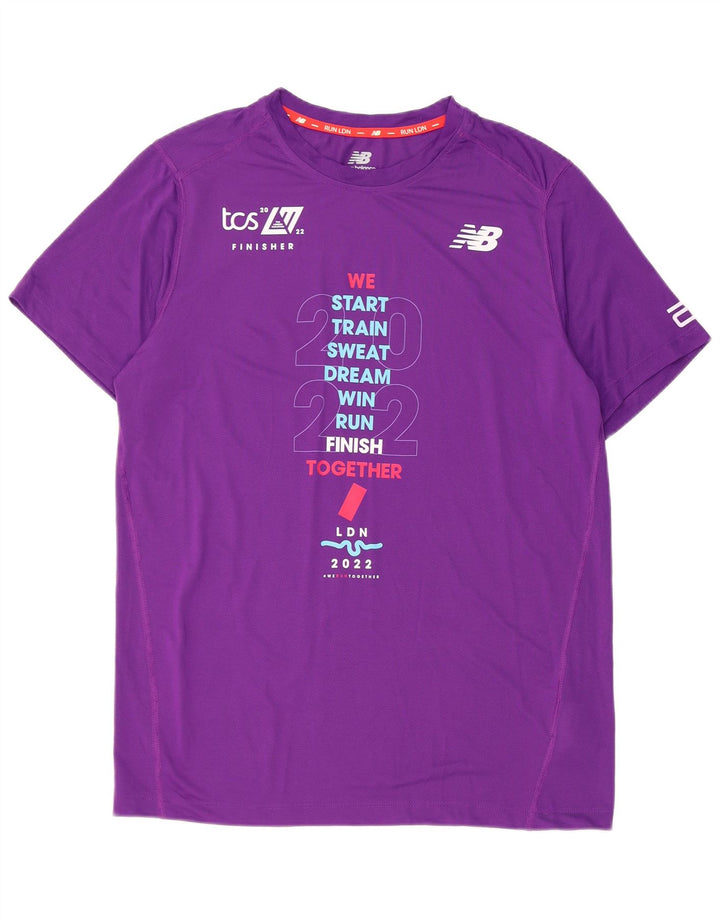 Camiseta gráfica masculina New Balance poliéster roxo médio