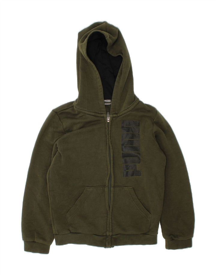 PUMA Boys Graphic Zip Hoodie Sweater 7-8 Years Small  Khaki Cotton Vintage Puma and Second-Hand Puma from Messina Hembry 