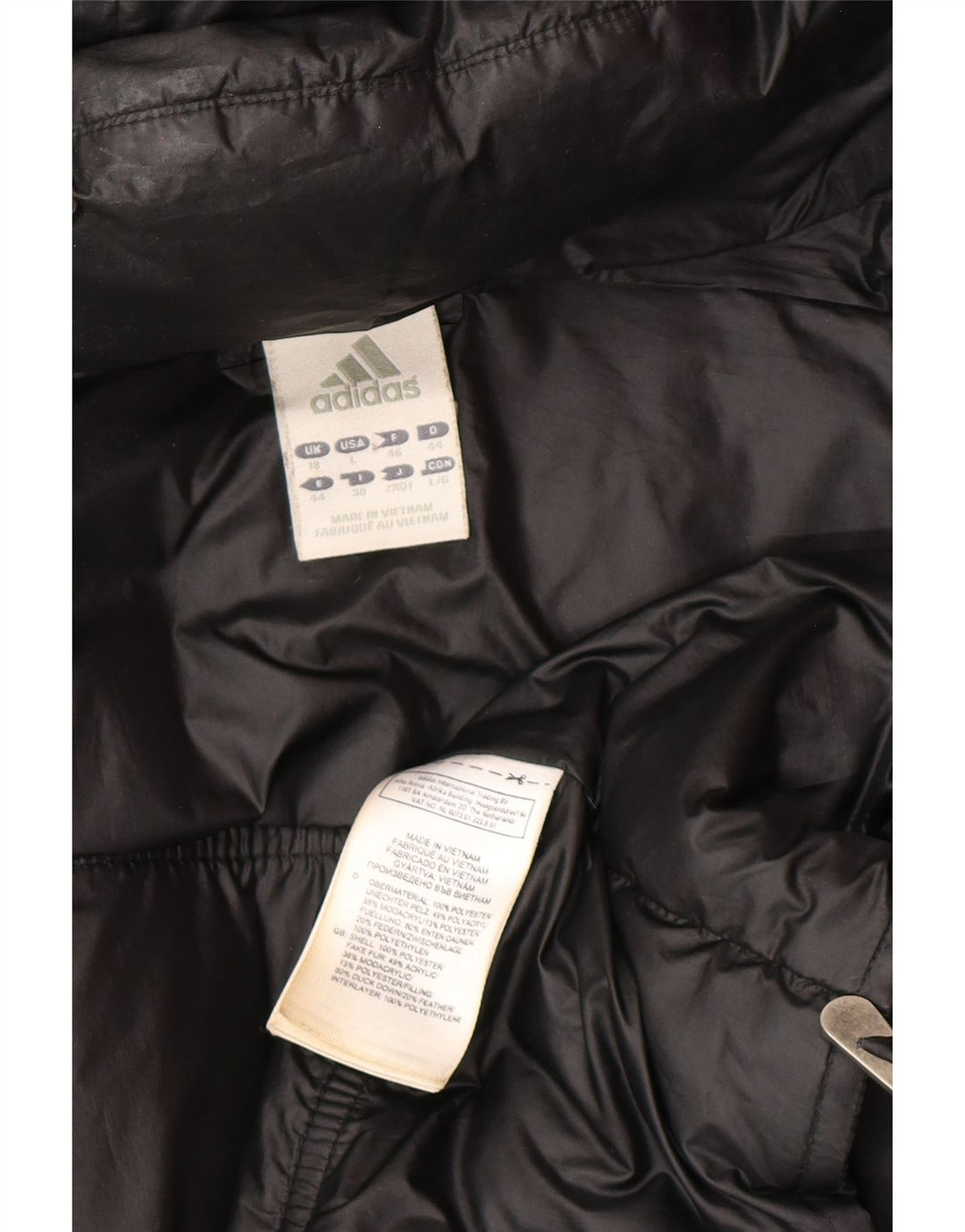 Jaqueta acolchoada com capuz grande Adidas feminina UK 18 XL preto poliéster