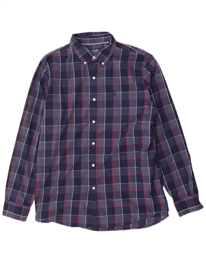Camisa masculina Chaps Easy Care grande algodão xadrez azul marinho
