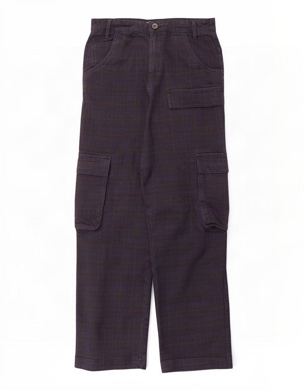 Calça cargo reta feminina Zara médio W28 L28 azul marinho xadrez