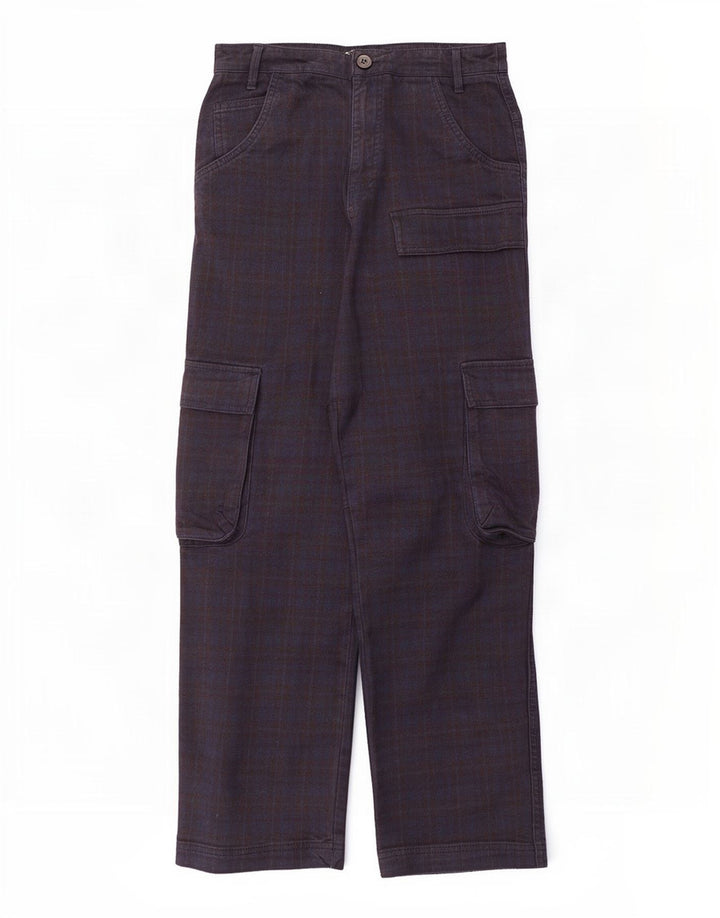Calça cargo reta feminina Zara médio W28 L28 azul marinho xadrez
