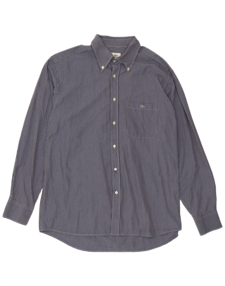 Camisa masculina Lacoste tamanho 44 XL azul marinho xadrez algodão