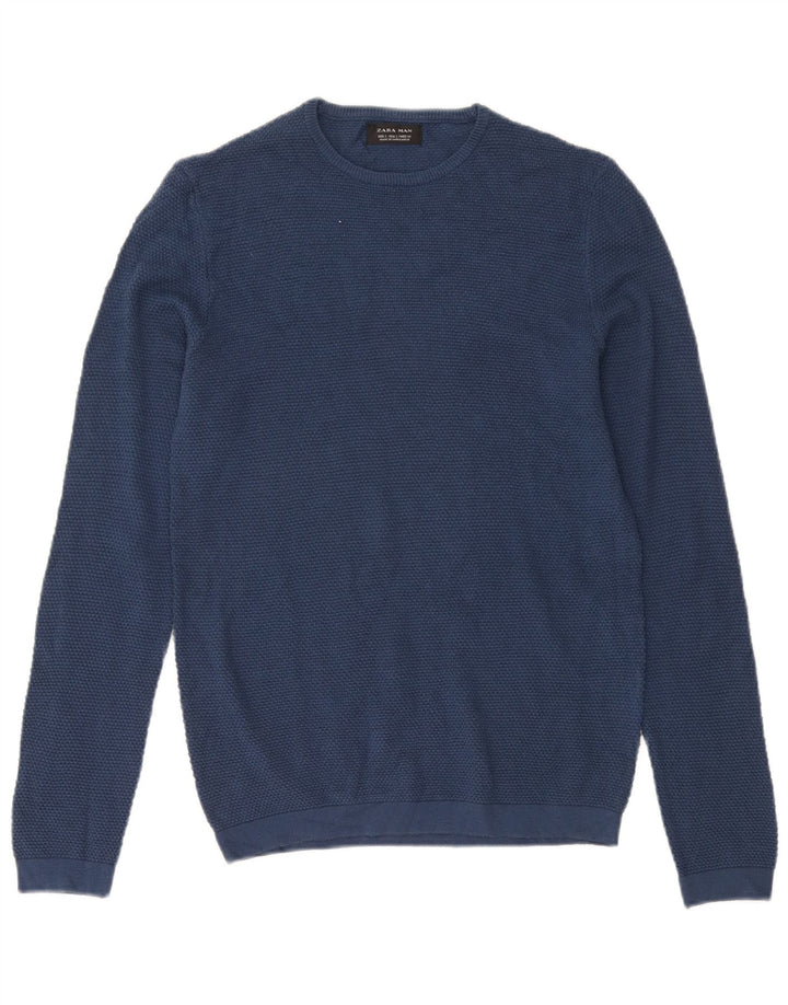Zara Suéter masculino com gola redonda pequeno azul marinho