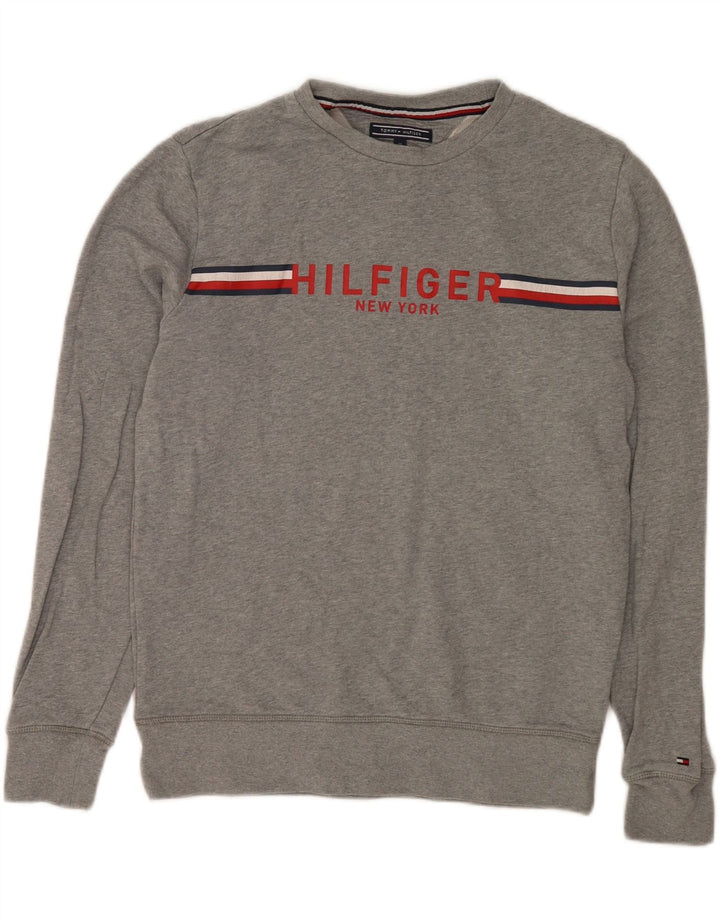 Tommy Hilfiger masculino vintage fit moletom jumper médio cinza manchado