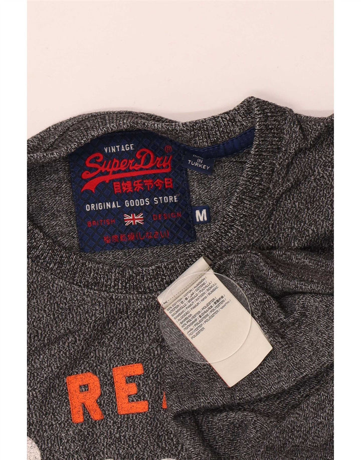 Camiseta gráfica masculina Superdry Top algodão manchado cinza médio