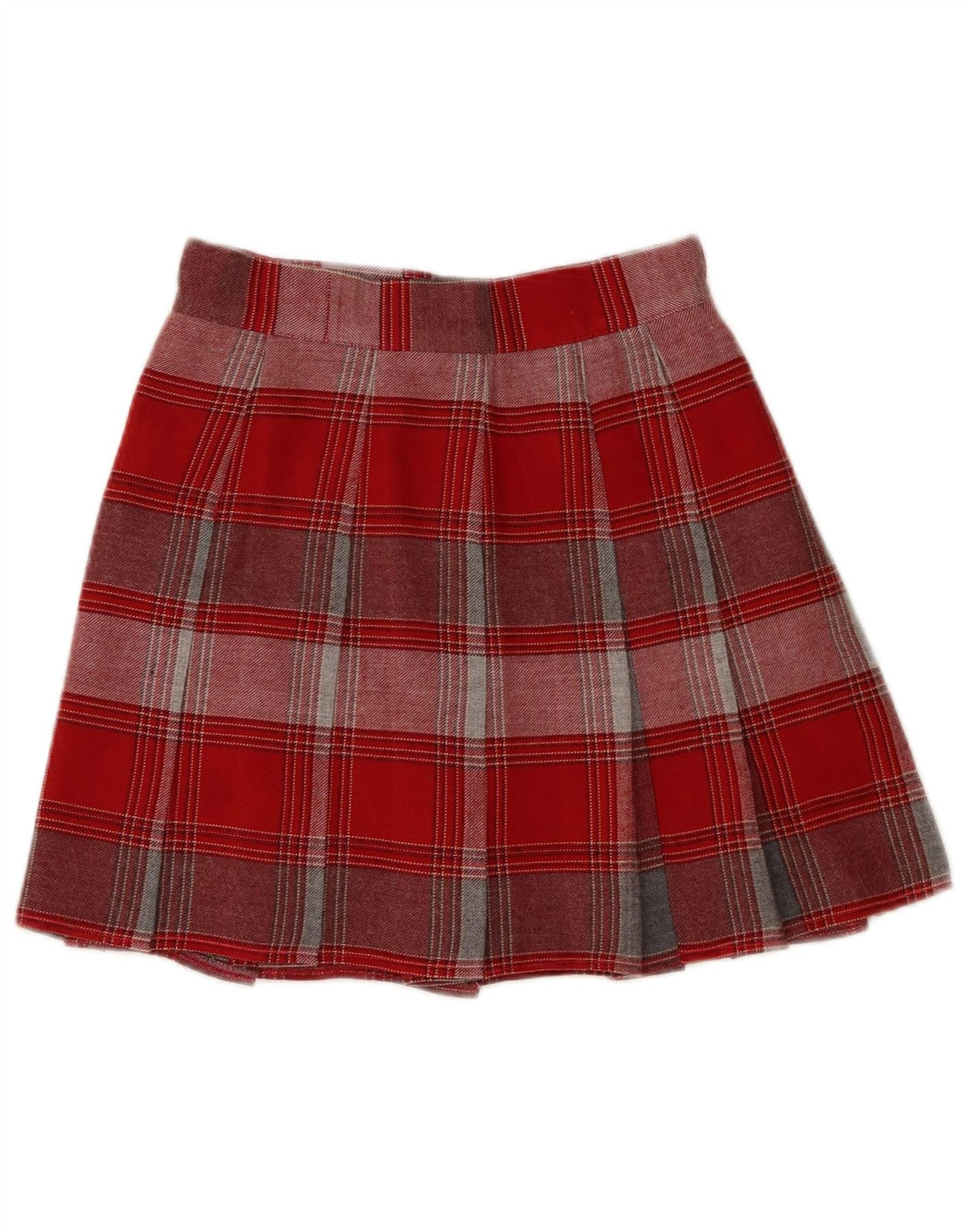 Mini saia plissada feminina vintage W24 XS xadrez vermelho