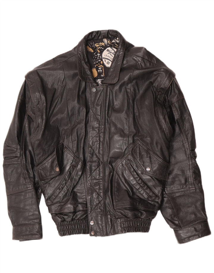Jaqueta masculina de couro bomber C&A Reino Unido 40 grande couro preto