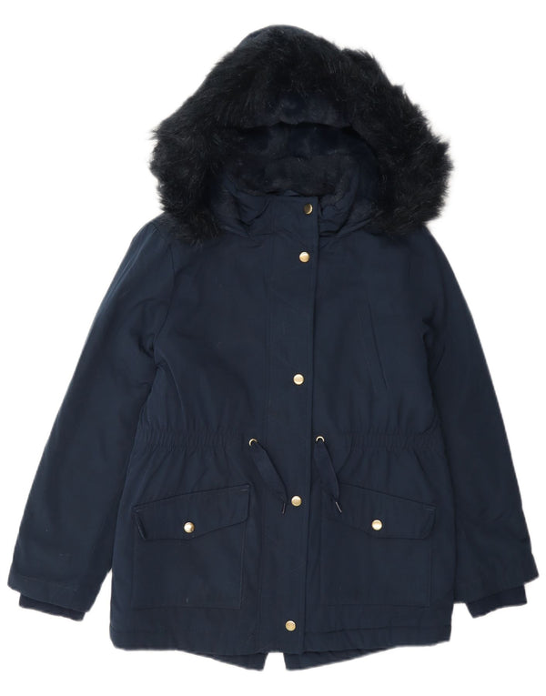 Jaqueta Marks & Spencer para meninas com capuz Sherpa Parka 8-9 anos azul marinho