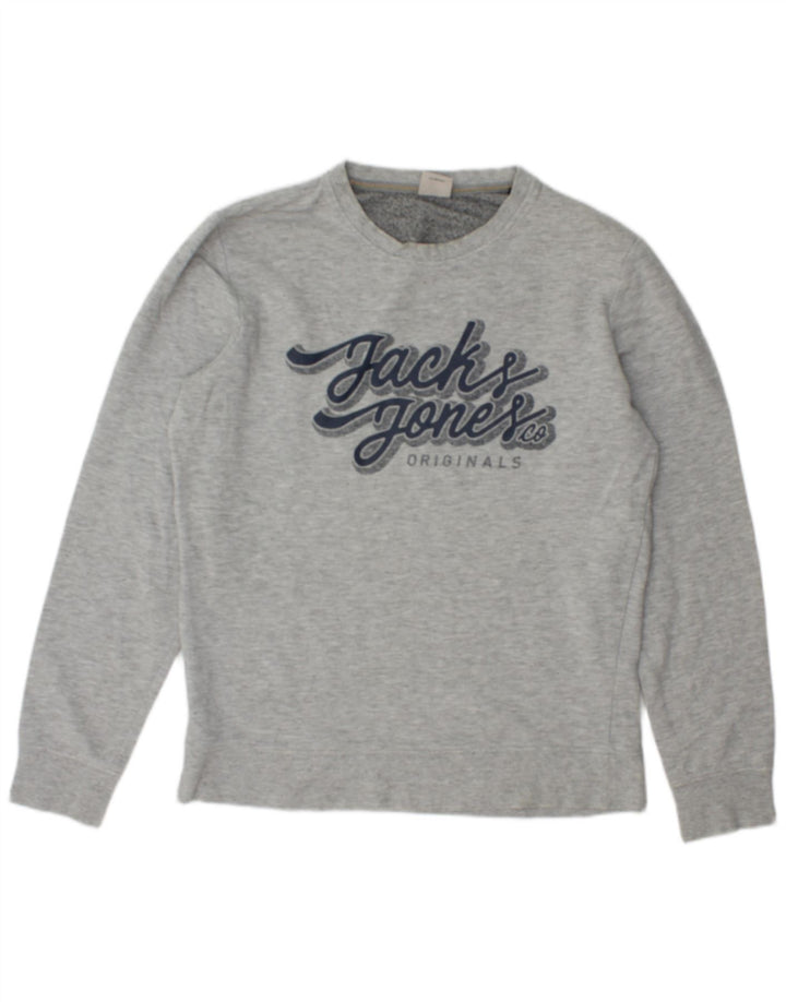 Suéter gráfico masculino JACK & JONES algodão manchado cinza médio