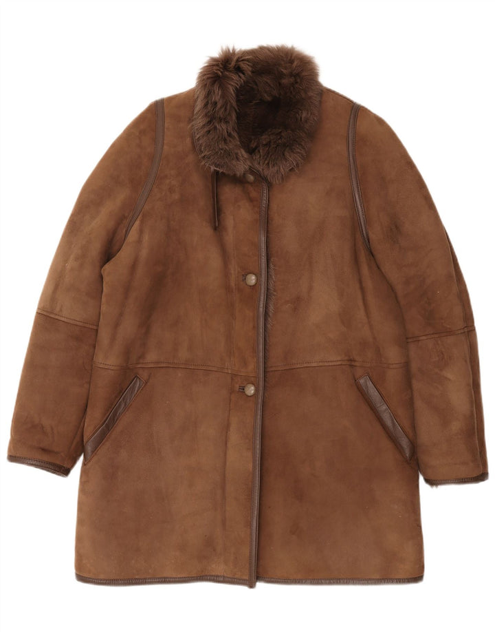Casaco feminino vintage de shearling EU 42 XL marrom
