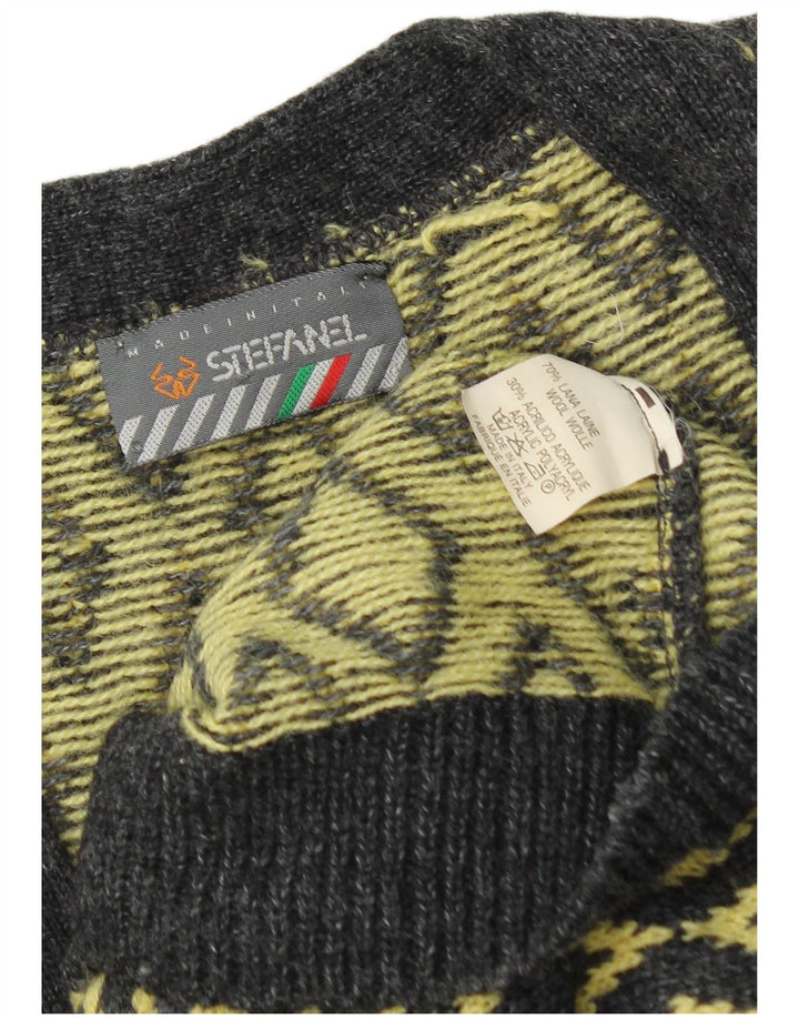 Suéter cardigã masculino Stefanel grande amarelo Argyle/lã diamante
