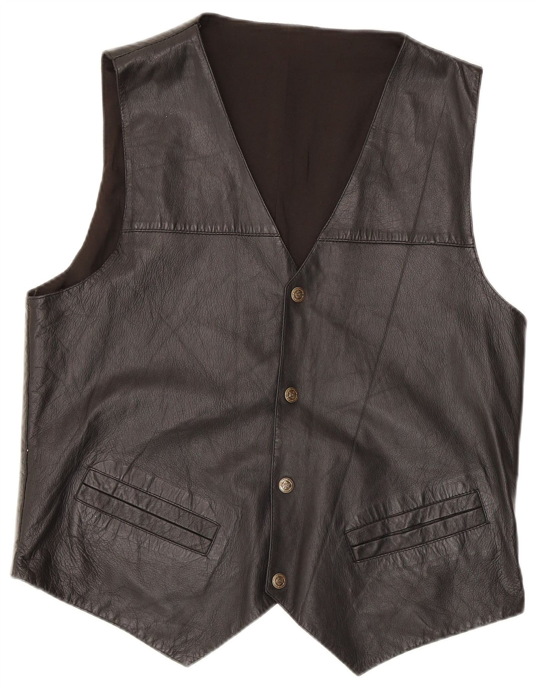 Colete de couro masculino vintage médio preto