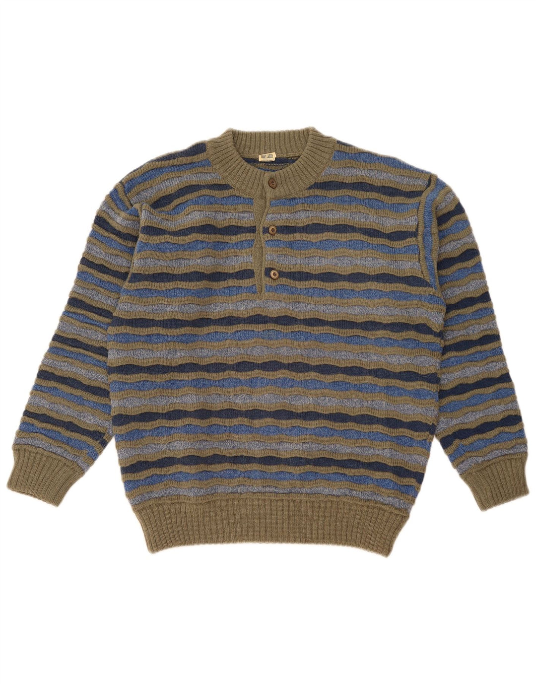 Suéter masculino vintage com decote em botão IT 48 listrado médio multicolorido