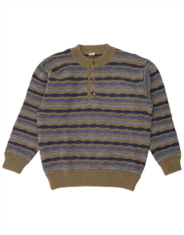 Suéter masculino vintage com decote em botão IT 48 listrado médio multicolorido