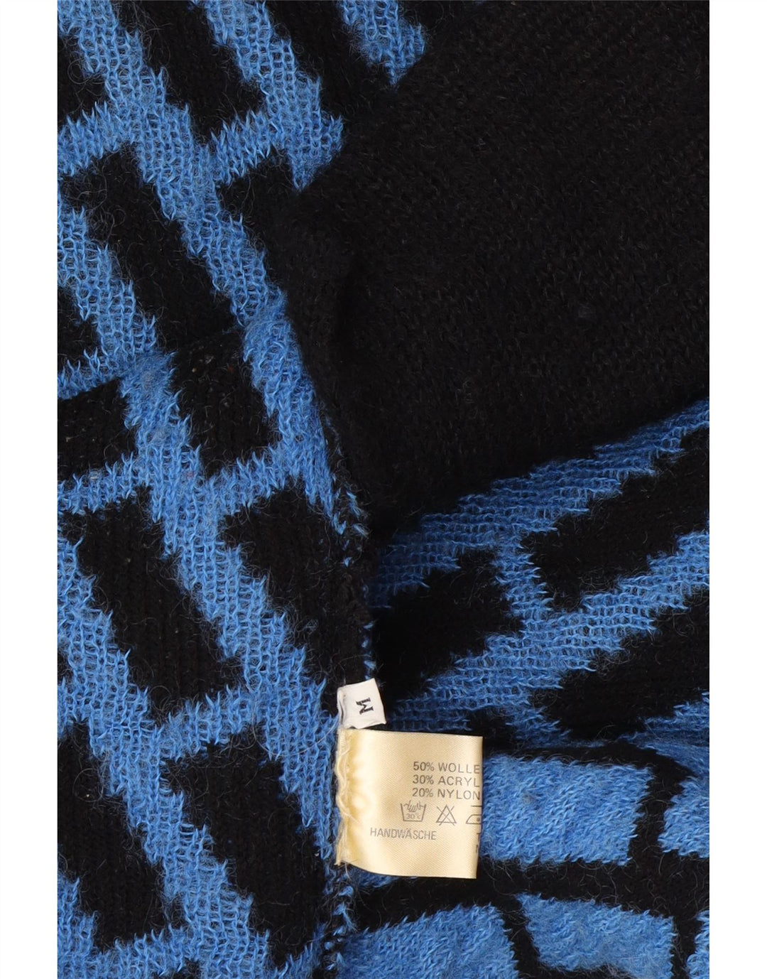 Suéter cardigã feminino vintage com palangre, tamanho grande, Reino Unido 14, xadrez azul médio