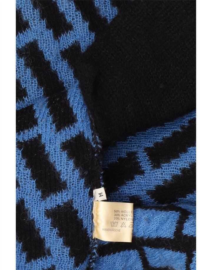 Suéter cardigã feminino vintage com palangre, tamanho grande, Reino Unido 14, xadrez azul médio