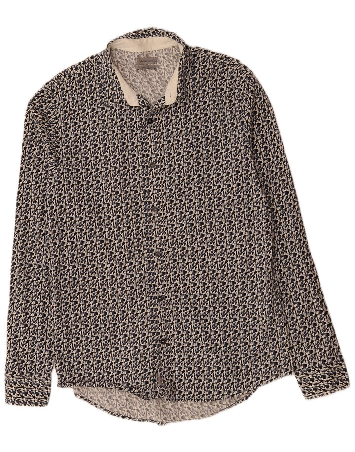 CALVIN KLEIN JEANS Camisa masculina slim fit de algodão geométrico preto médio