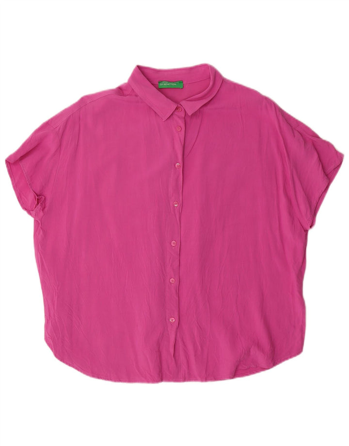 Blusa feminina de manga curta grande BENETTON Reino Unido 6 XS rosa viscose