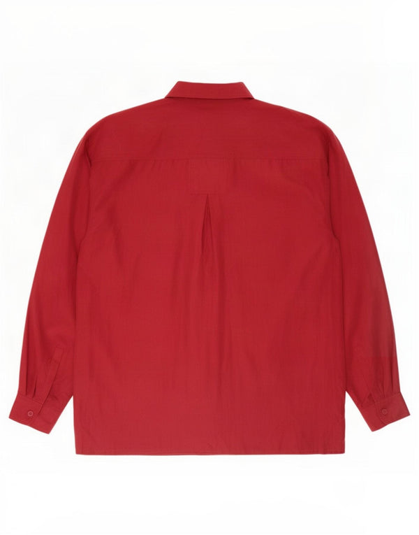 Camisa oversized feminina vintage Reino Unido 14 seda vermelha média