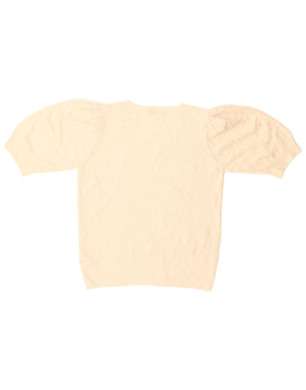 Suéter feminino Marks & Spencer com decote em V UK 14 Médio Off White