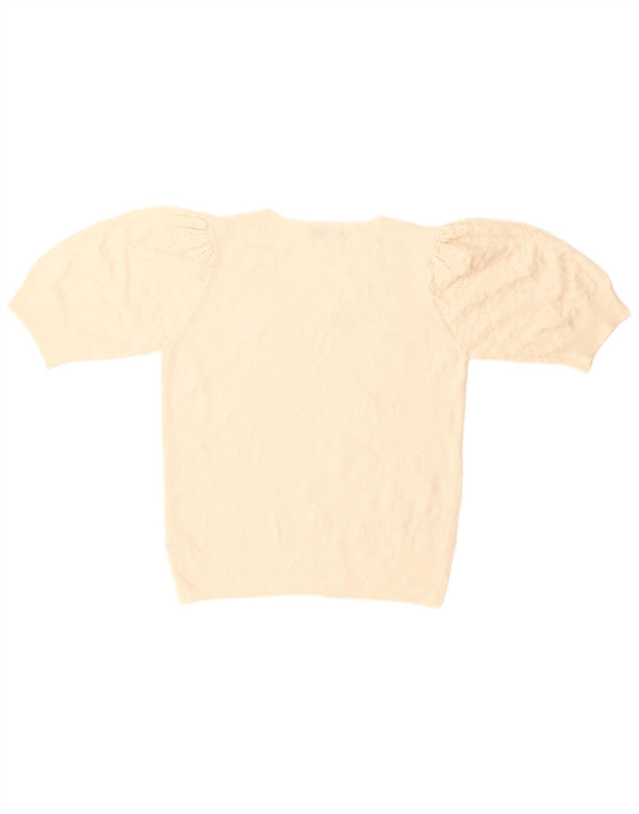 Suéter feminino Marks & Spencer com decote em V UK 14 Médio Off White