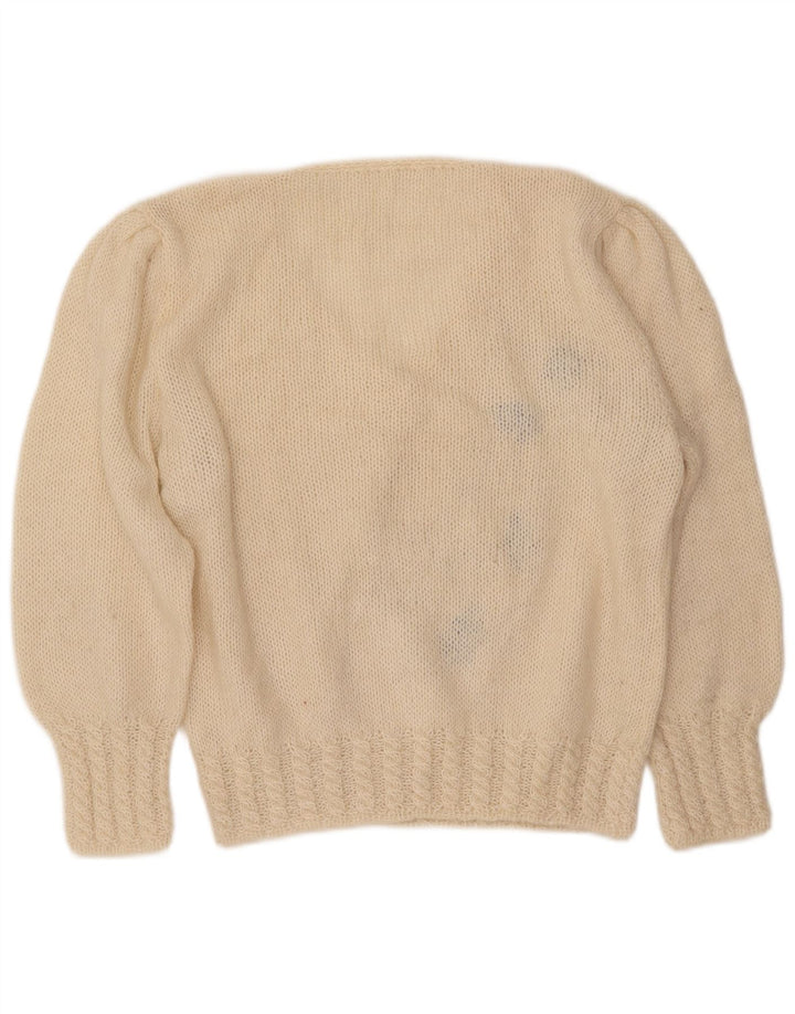 Suéter feminino VINTAGE com decote em V Reino Unido 16 grande branco floral