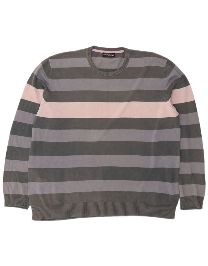 Suéter masculino Marks & Spencer Autograph com gola redonda 2XL listrado cinza