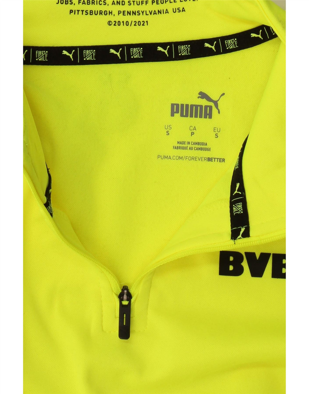 PUMA Mens BVB Dortmund Zip Neck Pullover Treino Top Pequeno Amarelo
