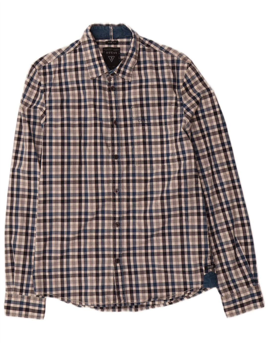Guess Camisa masculina slim fit pequena algodão guingão multicolorido