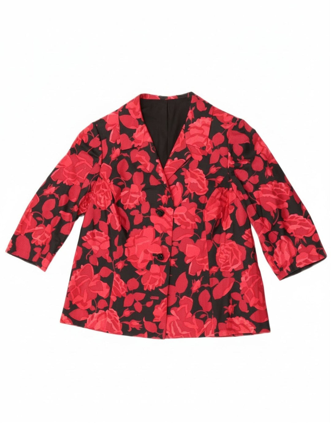 Jaqueta blazer feminina vintage manga 3/4 2 botões Reino Unido 14 médio vermelho floral