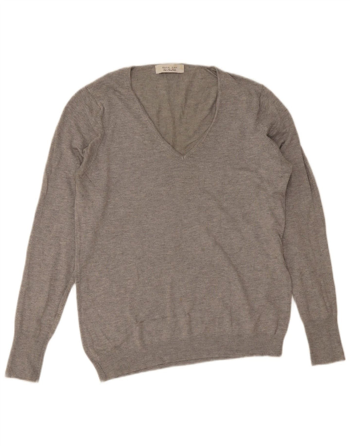 Zara Suéter masculino com decote em V grande cinza