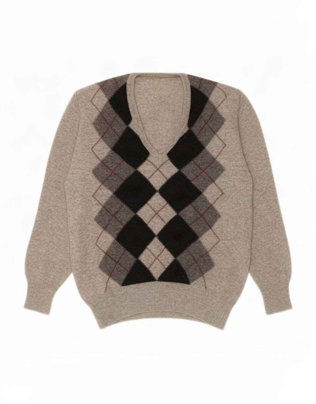 Suéter masculino vintage com decote em V pequeno cinza Argyle/Diamante