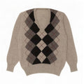Suéter masculino vintage com decote em V pequeno cinza Argyle/Diamante