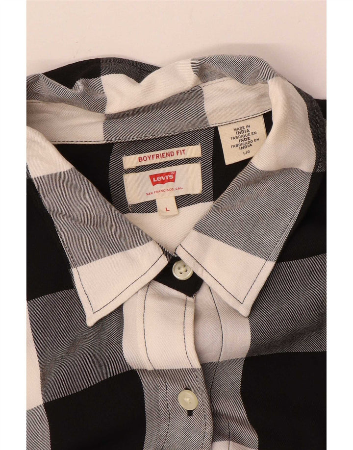 Camisa feminina de flanela Boyfriend Levi's UK 16 grande preta guingão