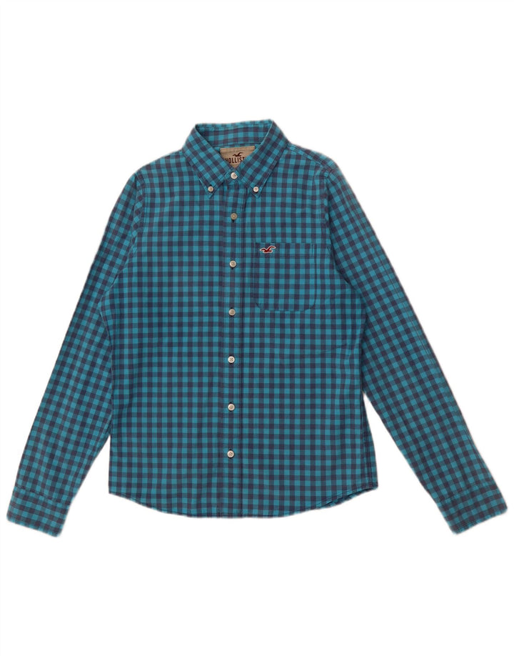 Camisa masculina HOLLISTER de algodão guingão azul médio